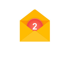 Yellow envelope icon design with red notification for incoming messages. App icon design. UI design. Vector illustration.