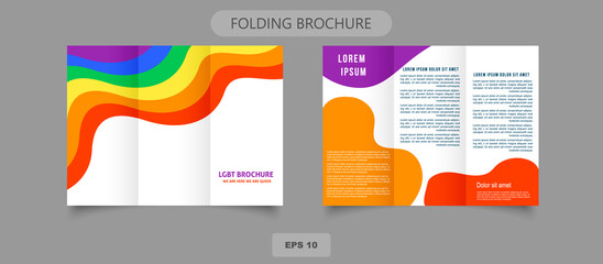 Tri-fold LGBT BROCHURE DESIGN White flyer with colorful stripes. Rainbow colors. Vector design layout for banners presentations, flyers.