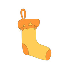 Christmas sock illustration. New Year decorative vector element, colorful holiday sock icon isolated on white background. New Year holidays, Christmas Eve - celebration and decoration, cute element.