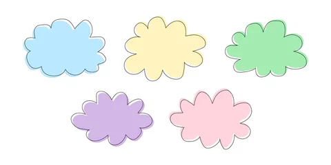 Kussenhoes Set bubble talk, thinking cloud. Pastel vector decorative elements, cute clouds with stroke, isolated on white background. Color abstract shapes for cute baby design, decor and collage. © LENNAMATS