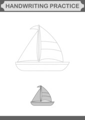 Handwriting practice with Sailboat. Worksheet for kids