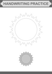 Handwriting practice with Sun. Worksheet for kids