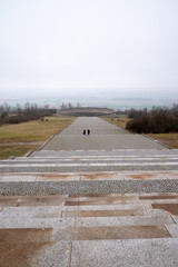 Old stage in foggy day