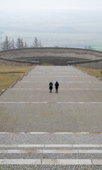 Old stage in foggy day