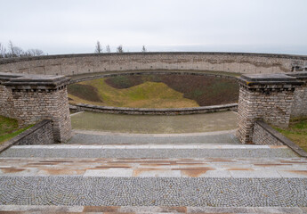 Old stage in foggy day