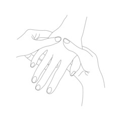 hand massage line art contour, image of basic hand massage movements, hand and body health, concept of care for women's hands through massage