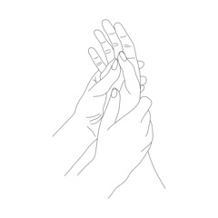 hand massage line art contour, image of basic hand massage movements, hand and body health, concept of care for women's hands through massage