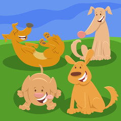 Obraz na płótnie Canvas cartoon playful dogs and puppies animal characters group