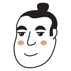 Doodle man face.Hand-drawn line people. Asian man with a mustache.Avatar face.Isolated on white background. Outline vector illustration.