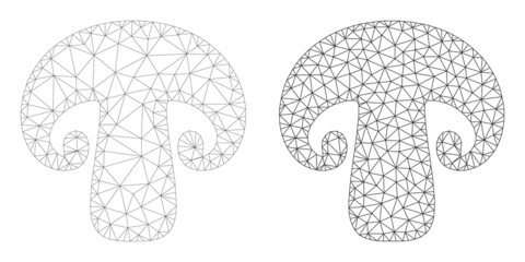 Polygonal mesh champignon icons. Flat frame variants are created from champignon pictogram and mesh lines. Abstract lines, triangles and points combined into champignon frame.