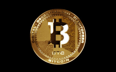 Bitcoin BTC cryptocurrency golden coin 3d illustration