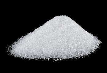 Pile of sea salt on a black background. Crystals of white sea salt.