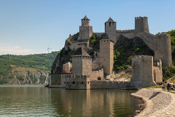 The Golubac fortress  was a medieval fortified town on the south side of the Danube River built during 14th century in medievale Serbia - obrazy, fototapety, plakaty