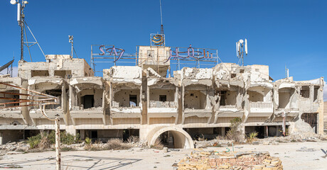A view shows the destroyed Safir hotel, Maaloula, Syria, December 2021