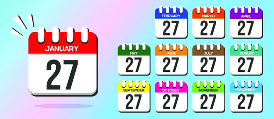 Day 27. Calendars with the 1st of each month, in vector and different colors