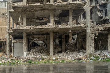 City of Aleppo and destroyed building in Syria