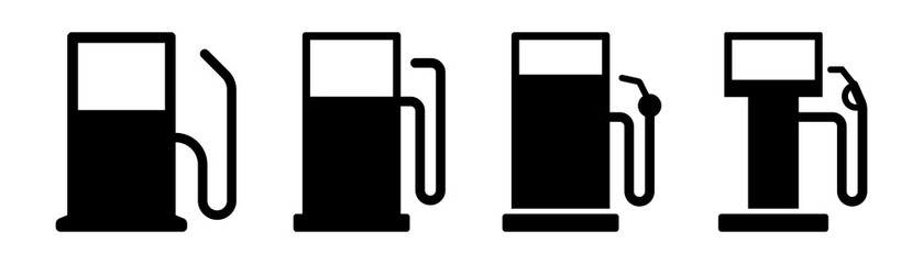 Gas pump. Fuel station icon set. Gasoline pump symbol. Fuel icon in black. Petrol station. Stock vector illustration - obrazy, fototapety, plakaty