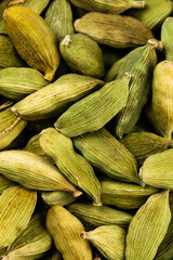 Close up of green cardamom seed pods, indian spices