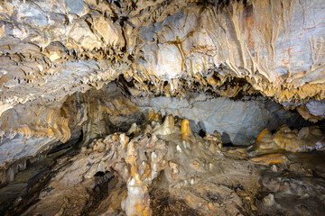Rock formations inside a natural karst cave