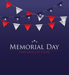 Memorial day banner and poster design. Vector illustration of American waving flag. 