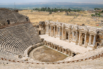 Hierapolis Amphitheater in Pamukkale, Denizli Province. Panoramic view. Architectural monument....