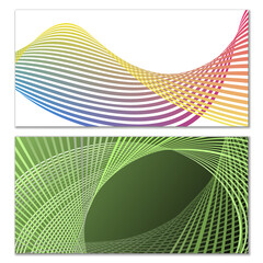 Wavy lines or ribbons. Set. Multicolored striped gradient. Creative unusual background with abstract gradient wave lines for creating trendy banner, poster. Vector eps