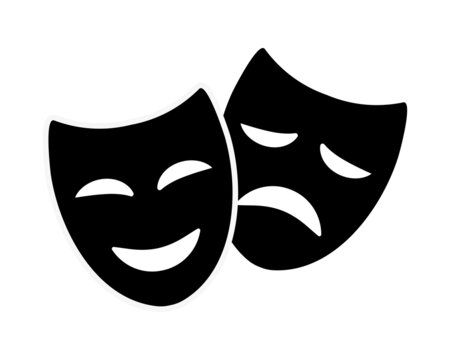 Theatre masks with opposite emotions, sad and happy. Vector isolated on white