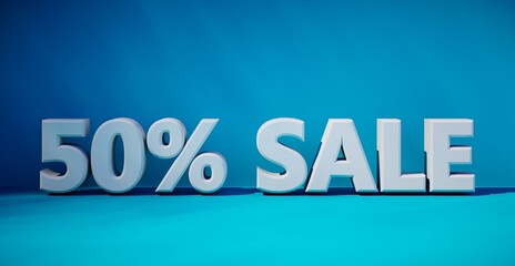 3D rendering of text fifty percent sale. 
