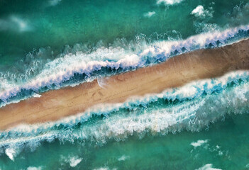 Drone/Bird view of the parting of the sea in the Bible story of Exodus.