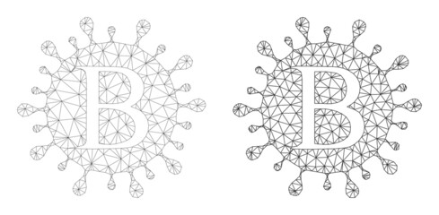 Polygonal mesh Beta coronavirus icons. Flat mesh versions created from Beta coronavirus pictogram and mesh lines. Abstract lines, triangles and points are combined into Beta coronavirus carcass.