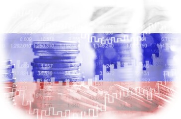Stock market investment trading financial concept, coin and Russia flag or Forex