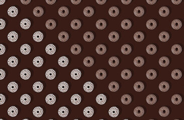 Pattern of chocolate donuts on brown background
