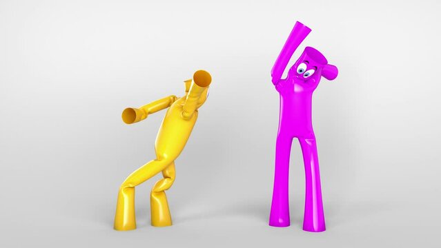 Dancing air dolls on a bright background. The video is looped and has a color and keying channel.