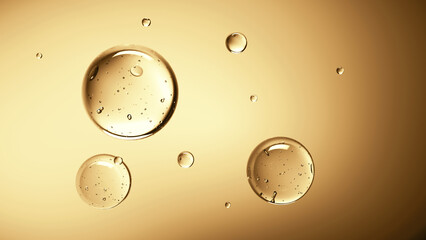 Transparent bubbles float in yellow background