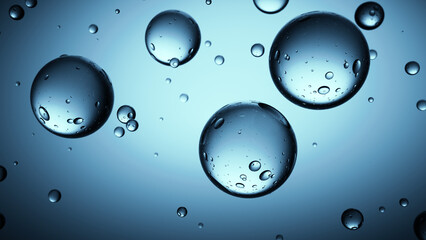 Bubbles flow in blue copy space background - obrazy, fototapety, plakaty