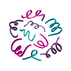 Cute serpentine pattern element. Decorative illustration for different holidays. Color ribbons with shadow - to decorate cards, postcards, invitations. Festive design decor colorful illustration.