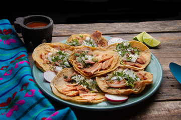 Al pastor tacos with pineapple. Mexican food