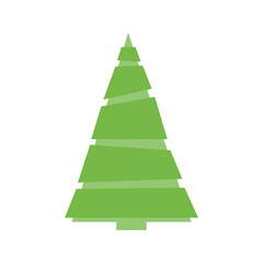 Christmas tree illustration. New Year holidays, Christmas Eve - celebration and decoration, geometric element. New Year decorative vector element, green holiday tree icon isolated on white background.