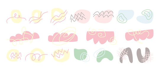 Pastel hand drawn elements to create stylish and trendy modern design. Decorative vector isolated freeforms in pastel colors, matisse bundle for create banners, posters. Abstract shapes and lines.