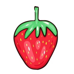 Cute hand drawn strawberry with leaves