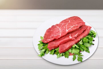 Fresh raw Beef Yakiniku Steak on plate