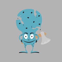 Happy Halloween. Monster icon. Cute kawaii cartoon scary funny baby character. Eyes, tongue, tooth fang, hands up. Flat design. Vector illustration