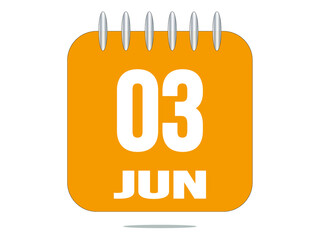3 day of the month. 3 June. Yellow calendar daily icon.