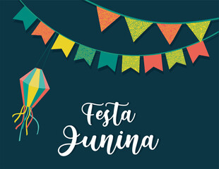 Festa Junina vector background. June feast Brazilian traditional festival.