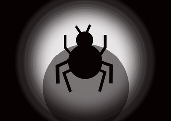 Insect symbol on black background and gradient white gray circle