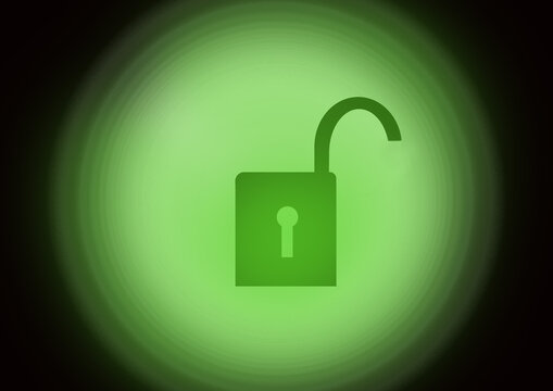 Open Padlock Symbol On Blurred Green Gradient Circle Background