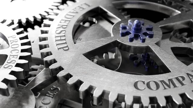 Concept of leadership and business management. Gear mechanism. 3d rendering