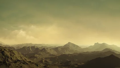 Deurstickers 3D-gerenderde post-apocalyptisch landschap - Een leeg fantasielandschap met bleke luchten © britaseifert