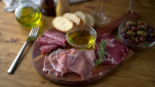 italian antipasto plate with prosciutto and salami