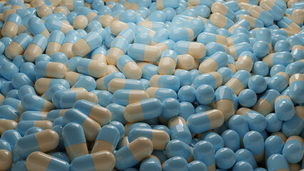 Fototapeta na wymiar Light blue cream pills